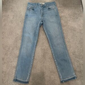 AMO Straight Jeans with a Raw Hem in Blue Denim Size 27